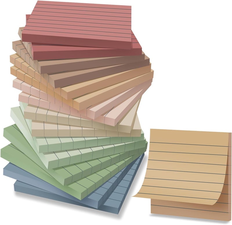 Kozerite (16 Pack) Lined Sticky Notes 3x3 in Ruled Stickies Super Sticking Power Memo Pads Vintage Colors - Image 1